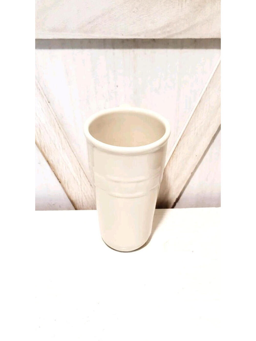 Longaberger Tall 16oz Travel Coffee Tea Mug Ivory 6.5" Pottery Woven Traditions - Picture 4 of 7